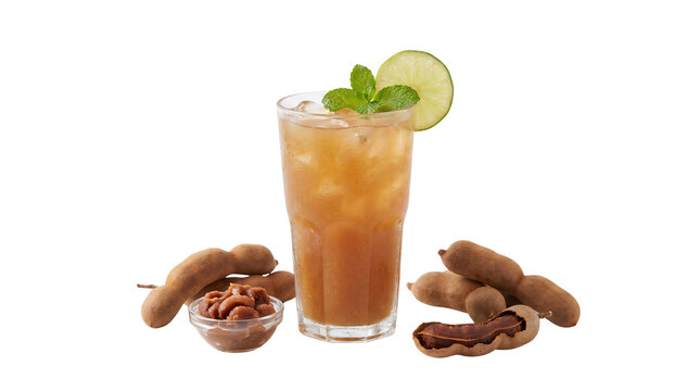 Refreshing Tamarind Juice Drink with Lime and Mint Garnish.