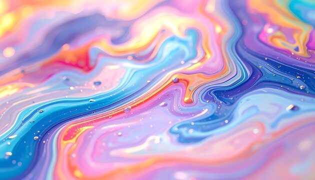 A vibrant abstract artwork featuring swirling colors and shimmering effects