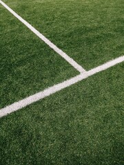 Obraz premium Green soccer field with white lines in daytime for sports