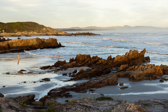 Sunset and dusk settling over beautiful Kammabaai Beach, Hermanus, South Africa