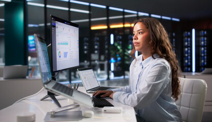 Fototapeta na wymiar Young Hispanic Woman Using Laptop
