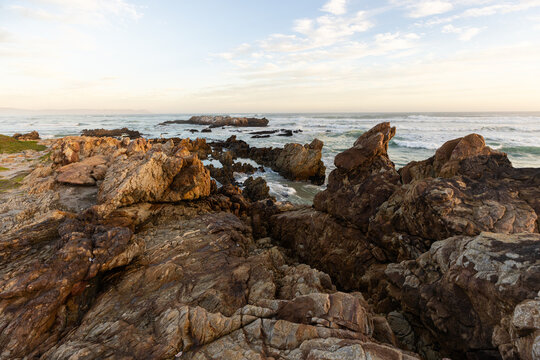 Sunset and dusk settling over beautiful Kammabaai Beach, Hermanus, South Africa