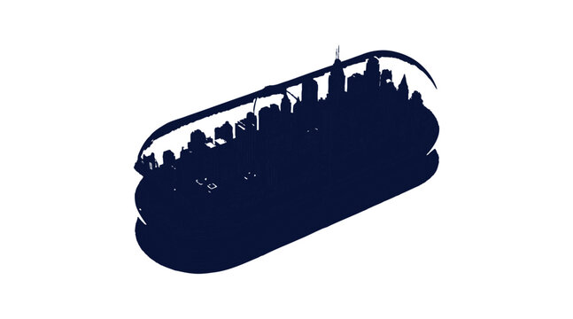 City skyline inside capsule shape icon concept