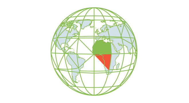 Earth globe wireframe with green highlighted region.
