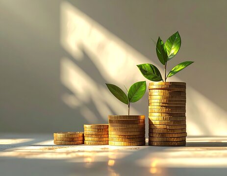 A stack of shiny coins with green plants growing (1)