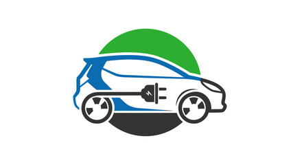 Fototapeta premium Electric car icon with green charging plug.
