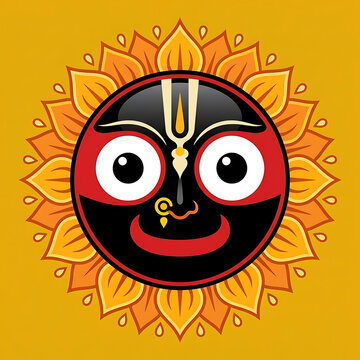 A vibrant vector illustration of lord jagannath face decorated with a beautiful yellow floral background perfect for the celebration of ratha yatra