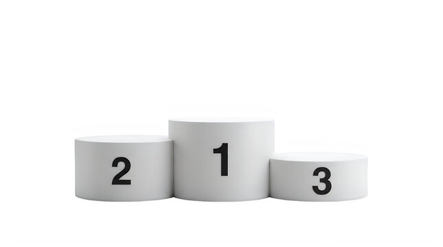 White winners podium with first second and third place numbers for sports competition and award ceremony isolated on transparent background