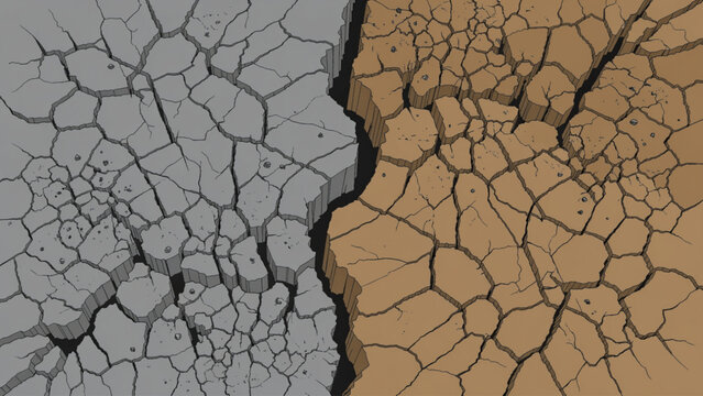 Cracked dry earth texture split by deep fissure.