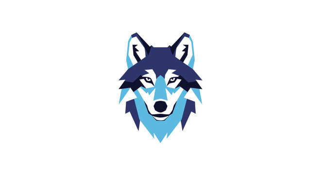 Frontal blue geometric wolf face mascot logo