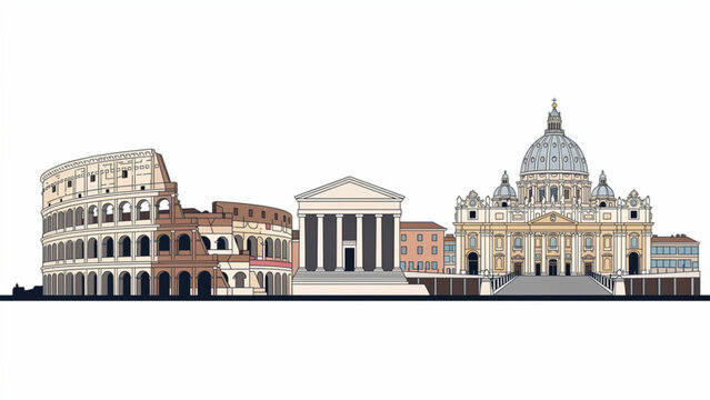 Rome Italy skyline with iconic historic landmarks.