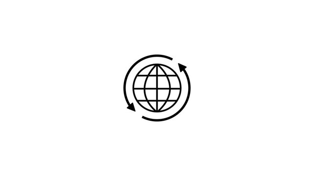 ound globe with 2 sync arrows around icon. Globe symbol silhouette. Internet icon. World international earth globe icon. World icons. Motion graphic design. 4k video.