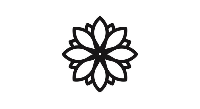 Geometric black flower mandala or decorative sun symbol