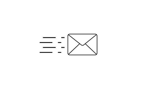 Email Envelope Icon Animation with Sending Message Speed Lines Symbol on White Background, with 4k video animation.