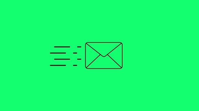 Email Envelope Icon Animation with Sending Message Speed Lines Symbol on Green Background, with 4k video animation.
