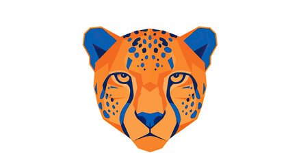 Geometric cheetah head illustration in orange and blue © Sendal