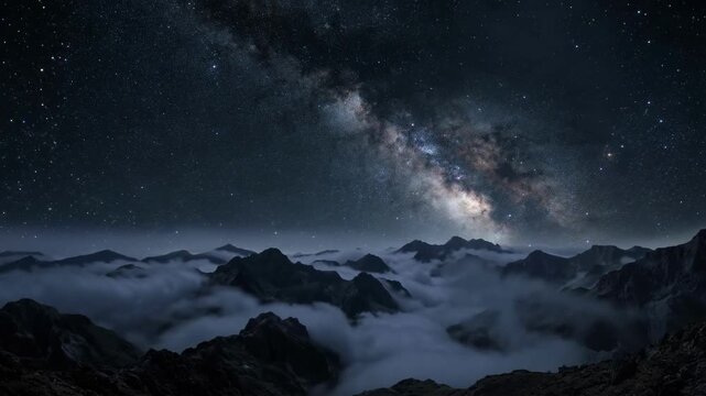 Stunning Milky Way Galaxy over Dark Mountain Peaks at Night Cinematic Landscape