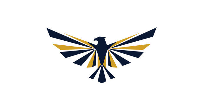 Geometric eagle logo with golden spread wings.