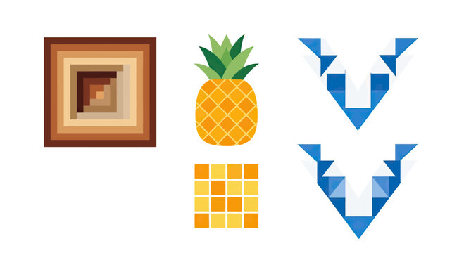 Geometric pattern design with pineapple and chevron icons.