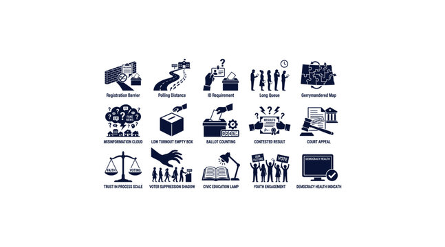 Democratic participation and voting process icon set
