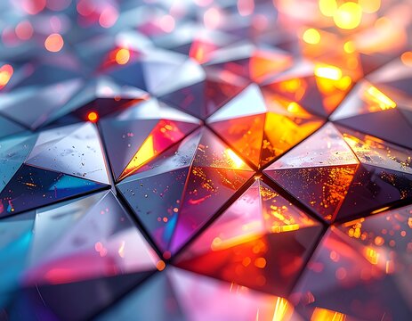 A vibrant abstract geometric pattern of triangular facets