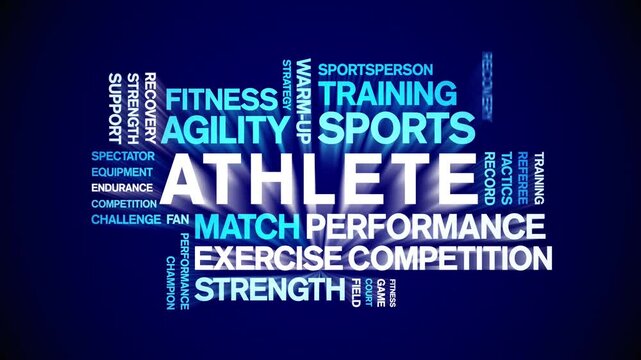 Athlete animated word cloud-text design animation tag kinetic typography seamless loop.