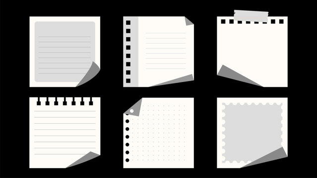 White Sticky Notes and Memo Paper Collection with Torn Notebook Pages Peel Corner Note Templates