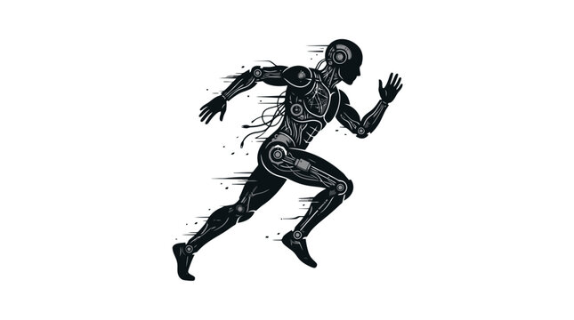 A futuristic robotic humanoid in motion.