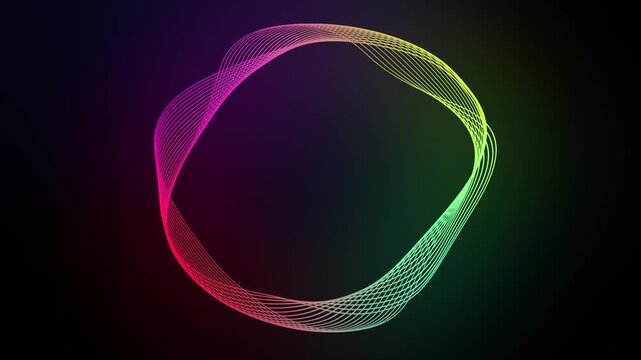 Abstract dynamic colorful linear wave form pulsating in dark background.