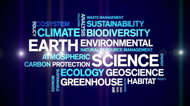 Earth Science animated word cloud-text design animation tag kinetic typography seamless loop.