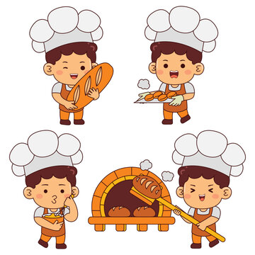 cute baker boy cartoon character illustration