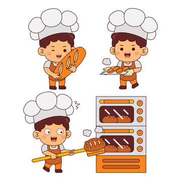 cute baker boy cartoon character illustration
