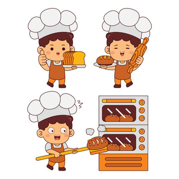 cute baker boy cartoon character illustration