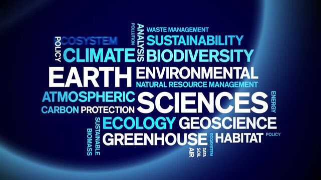Earth Sciences animated word cloud-text design animation tag kinetic typography seamless loop.