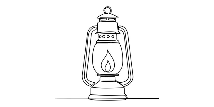 classic oil lantern with  continuous one line drawing, Abstract vintage kerosene lamp or lantern , continuous one line art hand drawing sketch, Kerosene lantern one line continuous. Line art paraffin 