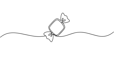 Obraz premium wrapped continuous one line drawing, A minimalist continuous line drawing of a wrapped candy, isolated on white background, Candy continuous one line drawing on white background in minimalist style 