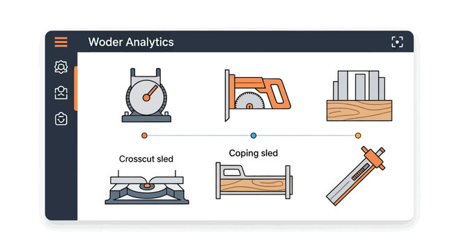 Digital tablet interface showing woodworking jig analytics