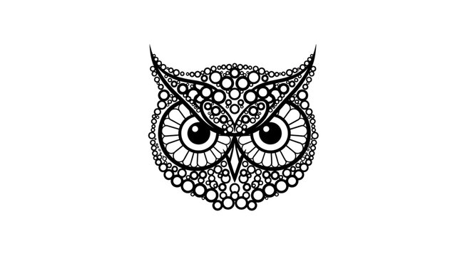 Detailed zentangle owl head illustration for coloring.