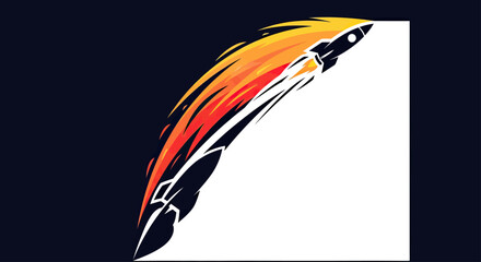 Dynamic rocket ship launching with bright flame trail © jons