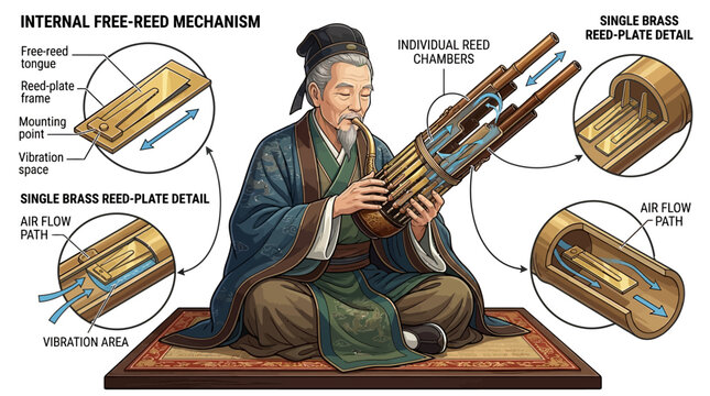 Sheng instrument internal free reed mechanism diagram