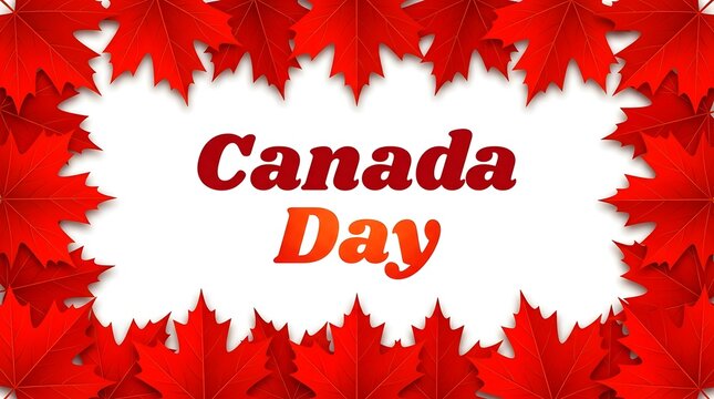 Canada day celebration with red maple leaf border