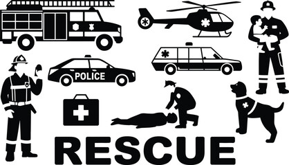 Rescue services firefighter police ambulance helicopter on transparent. © Mst Insanara Begum
