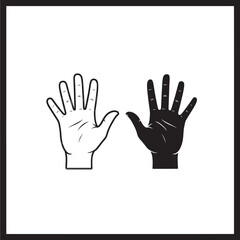 Fototapeta premium Hands Mirrored Icon Showing Palm Lines and Fingers Featuring Illustration, Black, White with Outline and Drawing Elements for Human, Anatomy