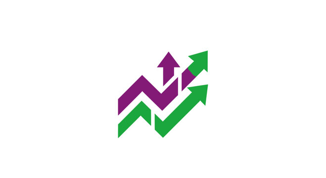 Dual rising growth arrows purple green.