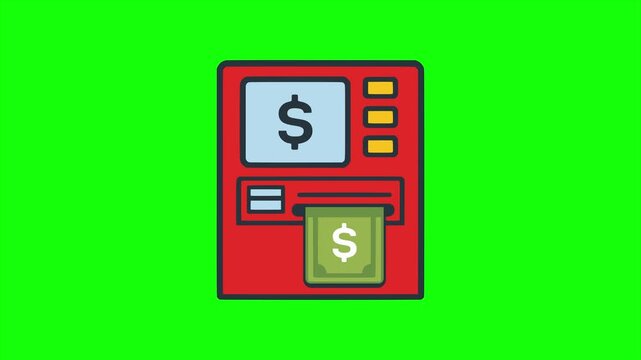 ATM transaction withdrawing dollar bills money animation HD 4K