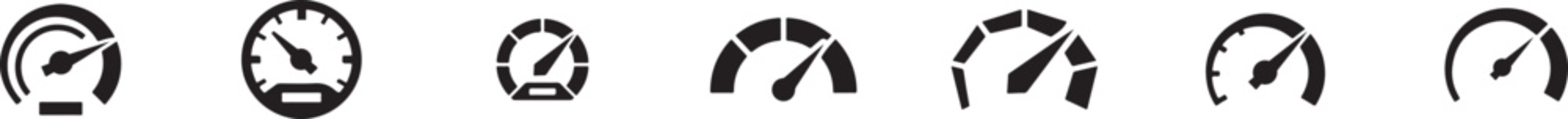 Speedometer Gauge Silhouette Icons Set with Dashboard Performance Meter KPI Analytics and Rating Indicators Vector Collection