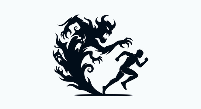 a man running from a monster.
