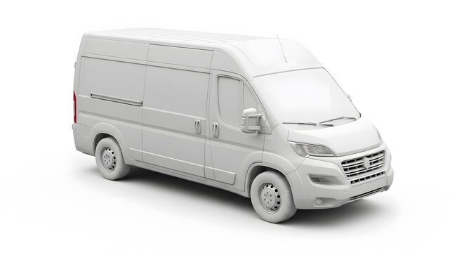 Minimalist white clay style commercial delivery van model 3D layout