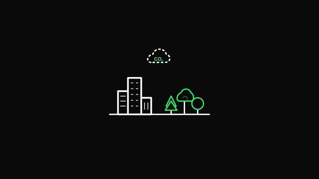 Carbon Dioxide Reduction City Landscape Minimalist Line Art Motion Graphics for Global Warming Awareness and Sustainable Environment Development
