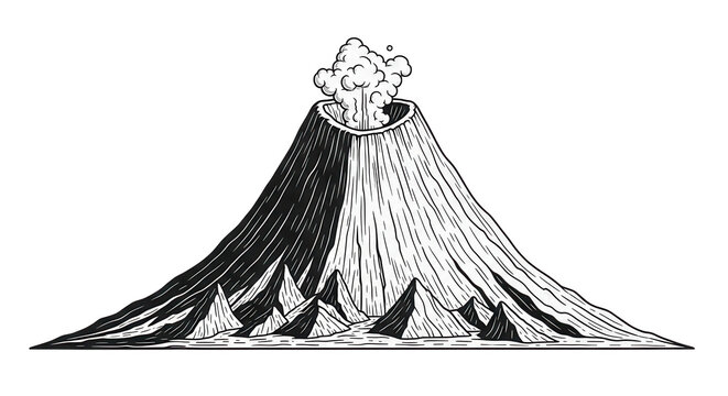 Active Volcano Eruption Illustration with Mountain Peaks